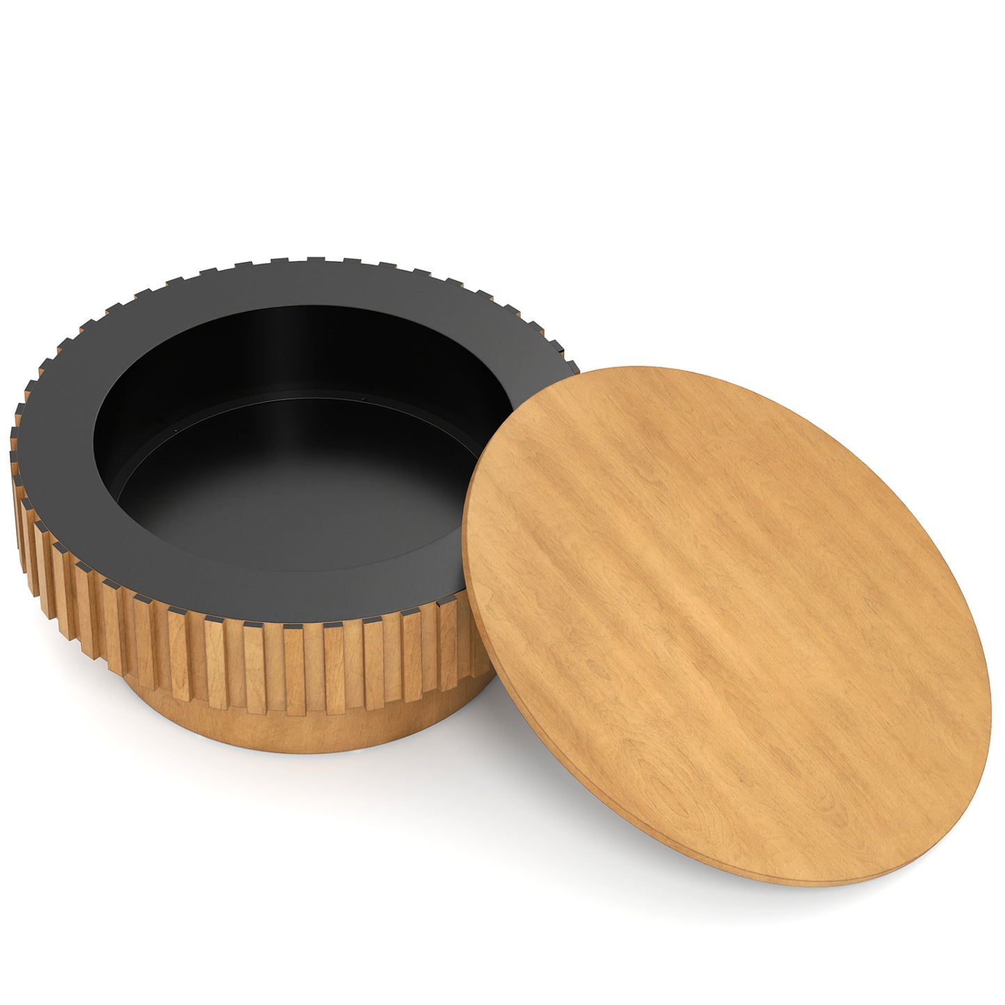 Round Wooden Drum Coffee Table With Storage, Natural Coffee Tables at Gallery Canada