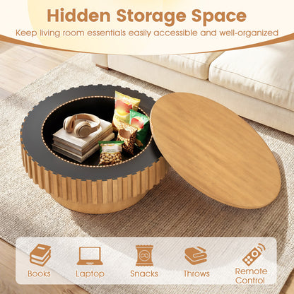 Round Wooden Drum Coffee Table With Storage, Natural Coffee Tables at Gallery Canada