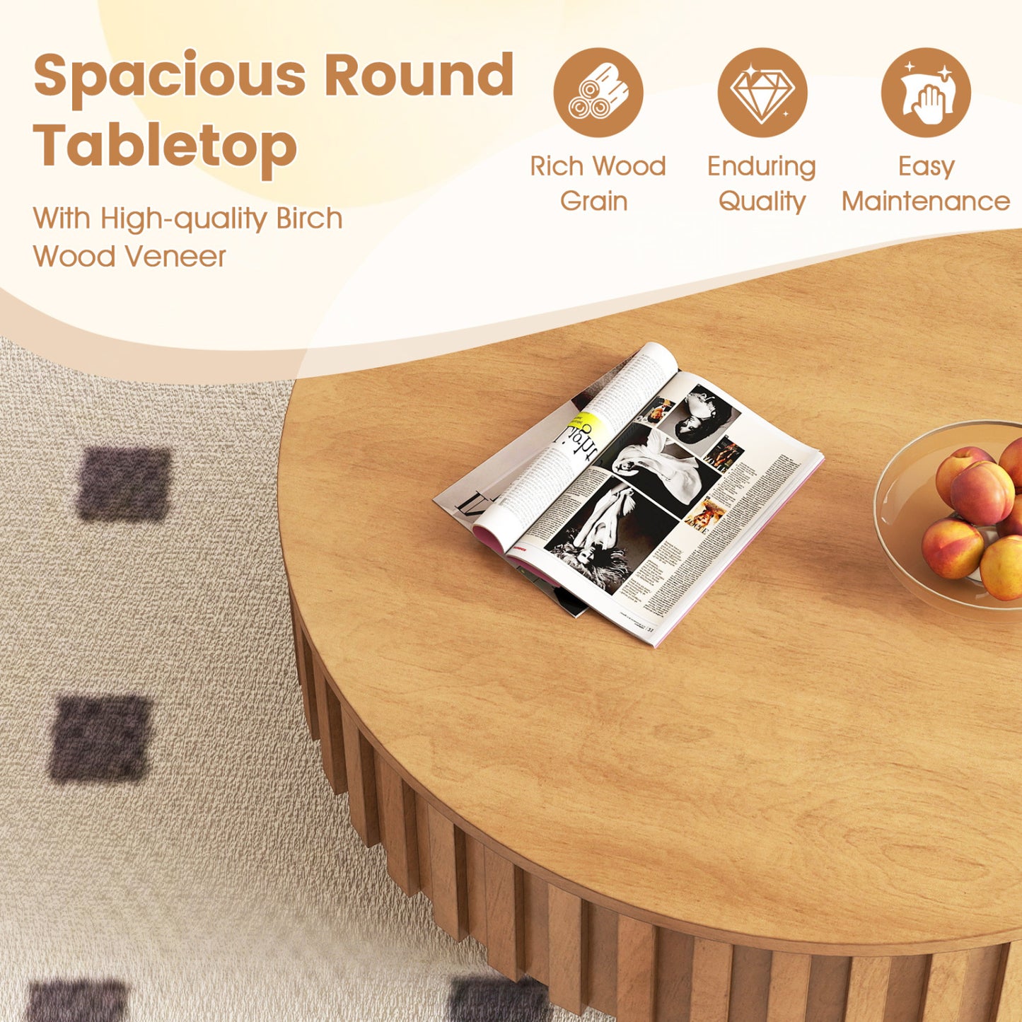 Round Wooden Drum Coffee Table With Storage, Natural Coffee Tables at Gallery Canada