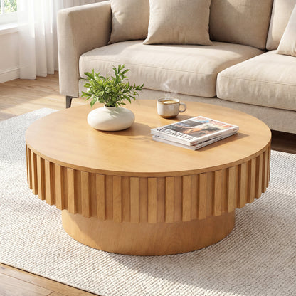 Round Wooden Drum Coffee Table With Storage, Natural Coffee Tables at Gallery Canada