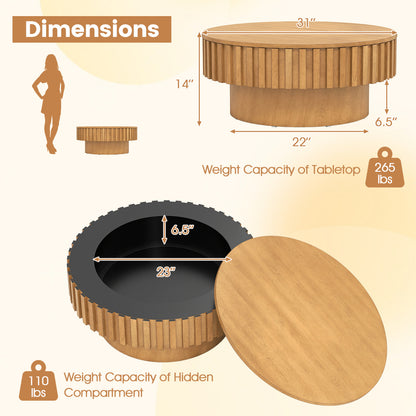 Round Wooden Drum Coffee Table With Storage, Natural Coffee Tables at Gallery Canada