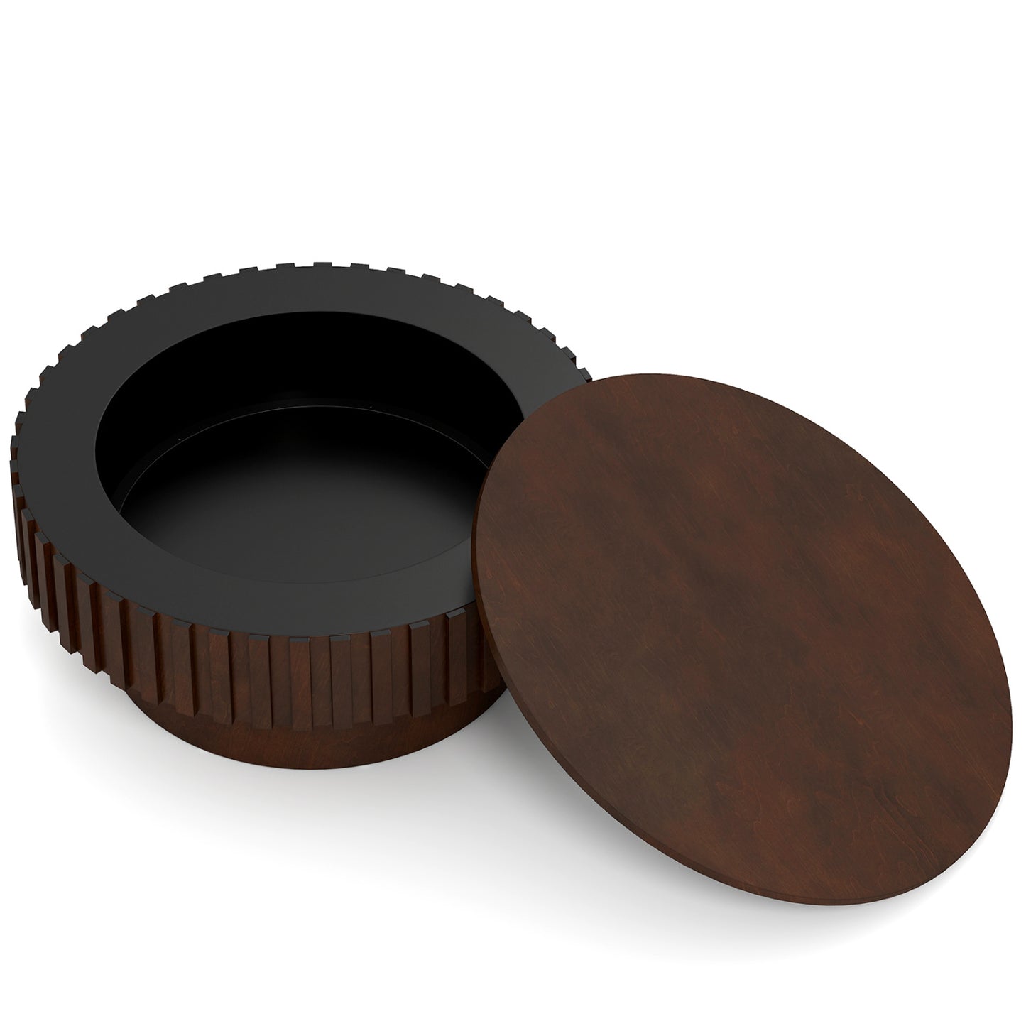 Round Wooden Drum Coffee Table With Storage, Hidden Compartment, Walnut Coffee Tables at Gallery Canada