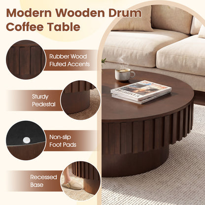 Round Wooden Drum Coffee Table With Storage, Hidden Compartment, Walnut Coffee Tables at Gallery Canada