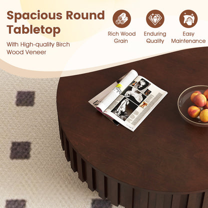Round Wooden Drum Coffee Table With Storage, Hidden Compartment, Walnut Coffee Tables at Gallery Canada