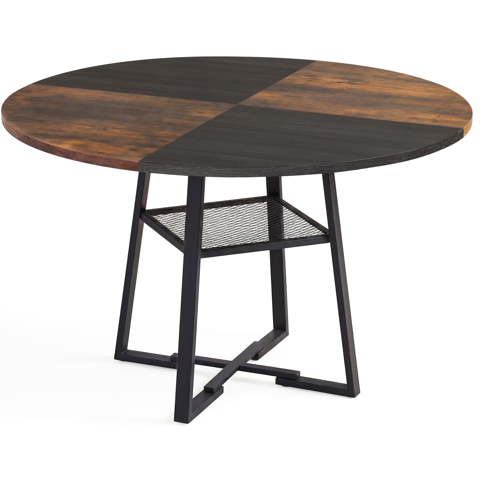 Round Dining Table For 4-6, Storage Shelf, Metal Legs, Rustic Brown Dining Tables Rustic Brown at Gallery Canada
