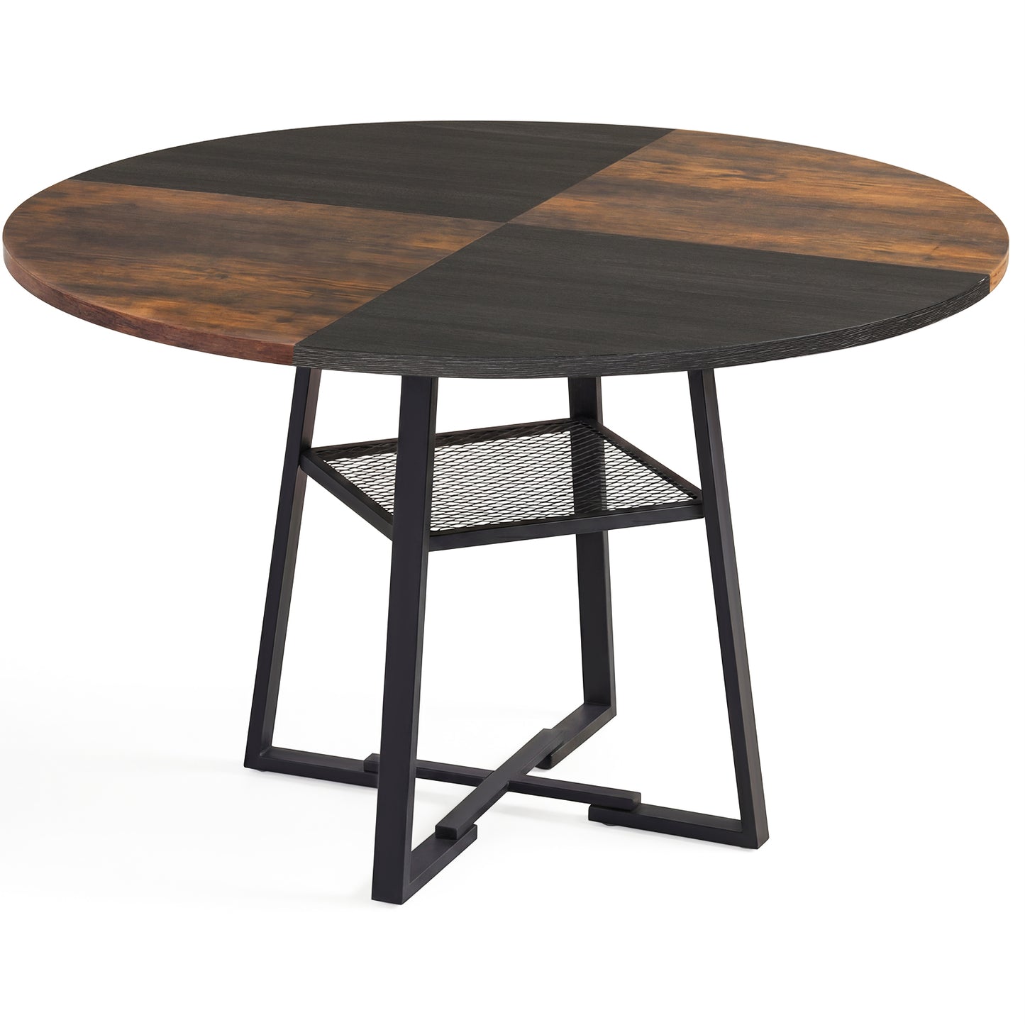 Round Dining Table For 4-6, Storage Shelf, Metal Legs, Rustic Brown Dining Tables Rustic Brown at Gallery Canada