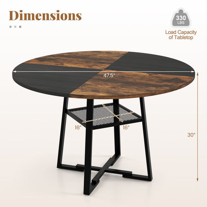 Round Dining Table For 4-6, Storage Shelf, Metal Legs, Rustic Brown Dining Tables at Gallery Canada