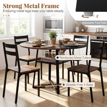 Round Dining Table For 4-6, Storage Shelf, Metal Legs, Rustic Brown Dining Tables at Gallery Canada