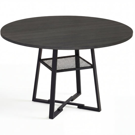 Round Dining Table For 4-6, With Storage Shelf And Metal Legs, Black Dining Tables Black at Gallery Canada