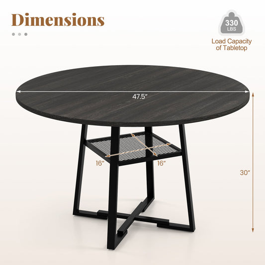 Round Dining Table For 4-6, With Storage Shelf And Metal Legs, Black Dining Tables Black at Gallery Canada