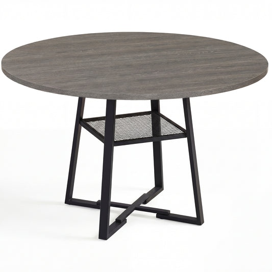 Round Dining Table For 4-6, With Storage Shelf And Metal Legs, Gray Dining Tables Gray at Gallery Canada