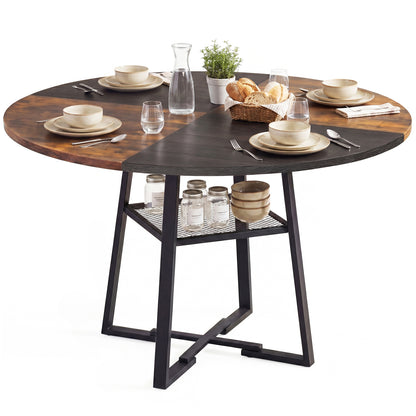 Round Dining Table For 4-6, Storage Shelf, Metal Legs, Rustic Brown Dining Tables at Gallery Canada