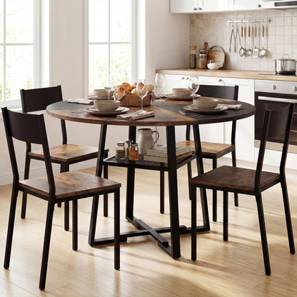 Round Dining Table For 4-6, Storage Shelf, Metal Legs, Rustic Brown Dining Tables at Gallery Canada