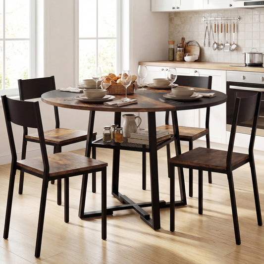 Round Dining Table For 4-6, Storage Shelf, Metal Legs, Rustic Brown Dining Tables Rustic Brown at Gallery Canada