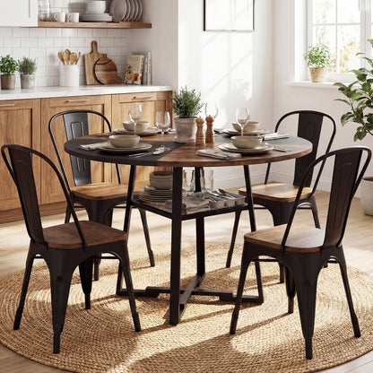 Round Dining Table For 4-6, Storage Shelf, Metal Legs, Rustic Brown Dining Tables at Gallery Canada