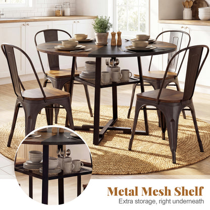 Round Dining Table For 4-6, Storage Shelf, Metal Legs, Rustic Brown Dining Tables at Gallery Canada