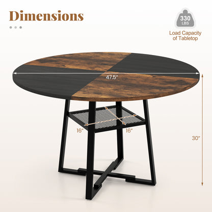Round Dining Table For 4-6, Storage Shelf, Metal Legs, Rustic Brown Dining Tables at Gallery Canada