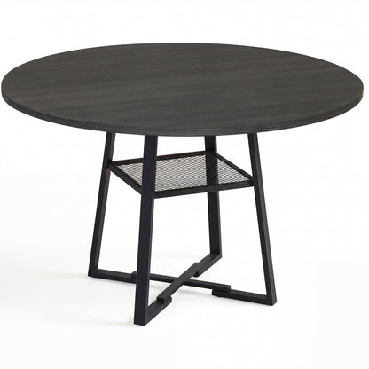 Round Dining Table For 4-6, With Storage Shelf And Metal Legs, Black Dining Tables at Gallery Canada