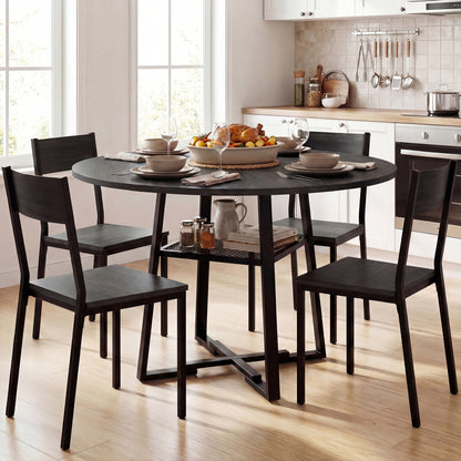 Round Dining Table For 4-6, With Storage Shelf And Metal Legs, Black Dining Tables at Gallery Canada