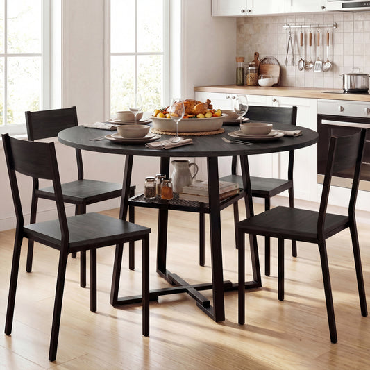 Round Dining Table For 4-6, With Storage Shelf And Metal Legs, Black Dining Tables Black at Gallery Canada