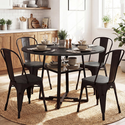Round Dining Table For 4-6, With Storage Shelf And Metal Legs, Black Dining Tables at Gallery Canada