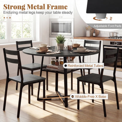 Round Dining Table For 4-6, With Storage Shelf And Metal Legs, Black Dining Tables at Gallery Canada
