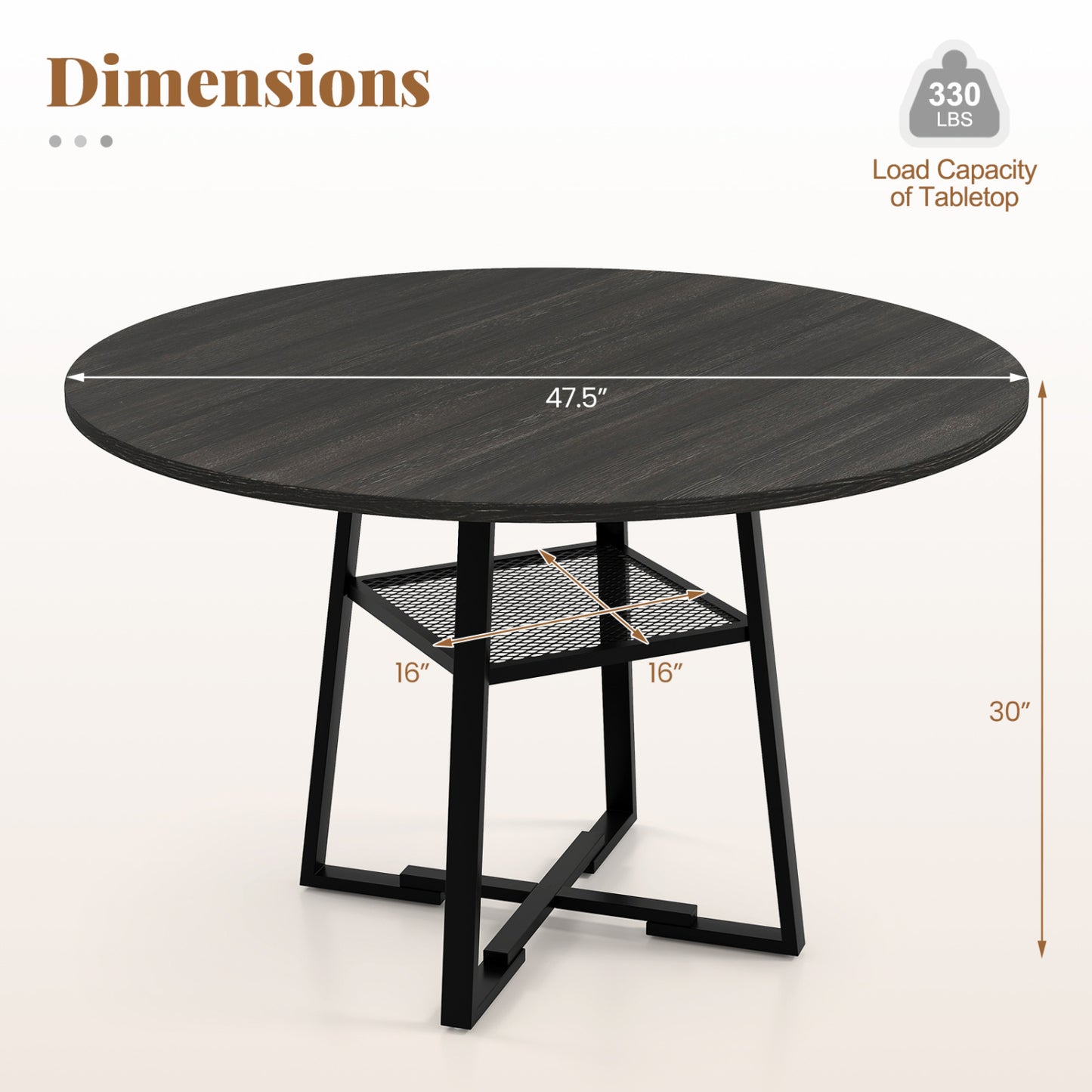 Round Dining Table For 4-6, With Storage Shelf And Metal Legs, Black Dining Tables at Gallery Canada