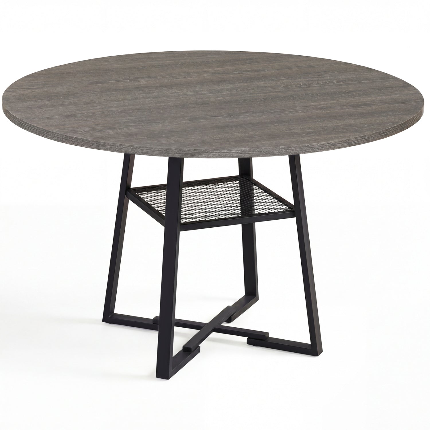 Round Dining Table For 4-6, With Storage Shelf And Metal Legs, Gray Dining Tables at Gallery Canada
