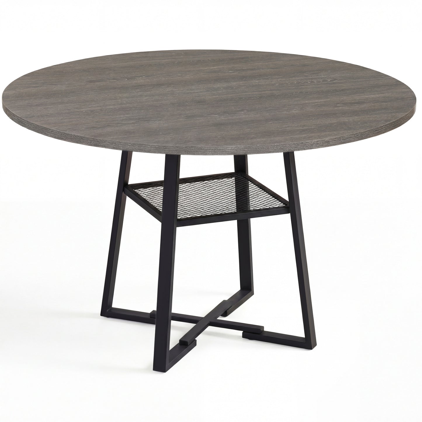 Round Dining Table For 4-6, With Storage Shelf And Metal Legs, Gray Dining Tables at Gallery Canada