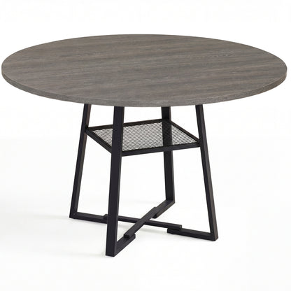 Round Dining Table For 4-6, With Storage Shelf And Metal Legs, Gray Dining Tables at Gallery Canada