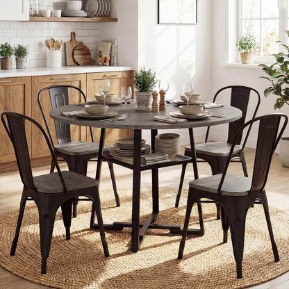 Round Dining Table For 4-6, With Storage Shelf And Metal Legs, Gray Dining Tables at Gallery Canada