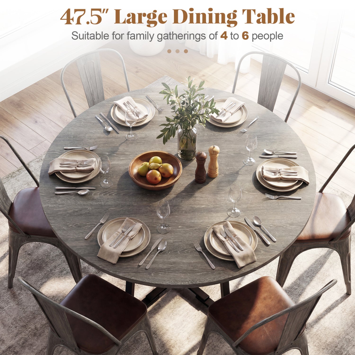 Round Dining Table For 4-6, With Storage Shelf And Metal Legs, Gray Dining Tables at Gallery Canada