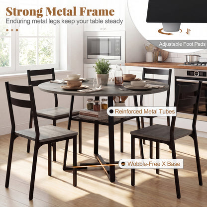 Round Dining Table For 4-6, With Storage Shelf And Metal Legs, Gray Dining Tables at Gallery Canada