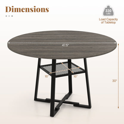 Round Dining Table For 4-6, With Storage Shelf And Metal Legs, Gray Dining Tables at Gallery Canada