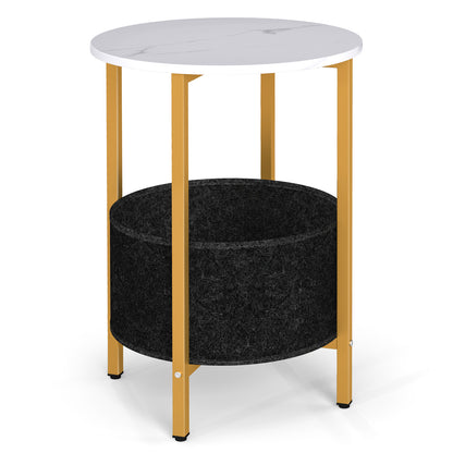 Round End Table 2-Tier Side Table with Removable Fabric Basket and Metal Frame, White Living Room at Gallery Canada