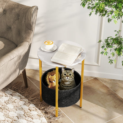 Round End Table 2-Tier Side Table with Removable Fabric Basket and Metal Frame, White Living Room at Gallery Canada
