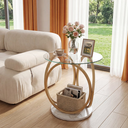 Round End Table, Faux Marble Side Table, Tempered Glass Top, Gold End & Side Tables at Gallery Canada