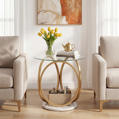 Round End Table, Faux Marble Side Table, Tempered Glass Top, Gold End & Side Tables at Gallery Canada