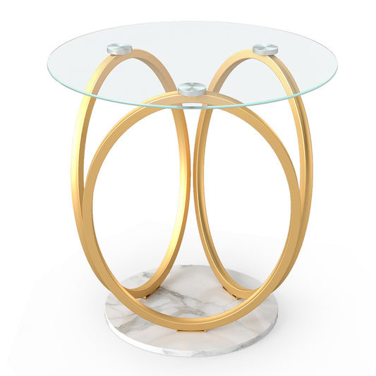 Round End Table, Faux Marble Side Table, Tempered Glass Top, Gold End & Side Tables Gold at Gallery Canada