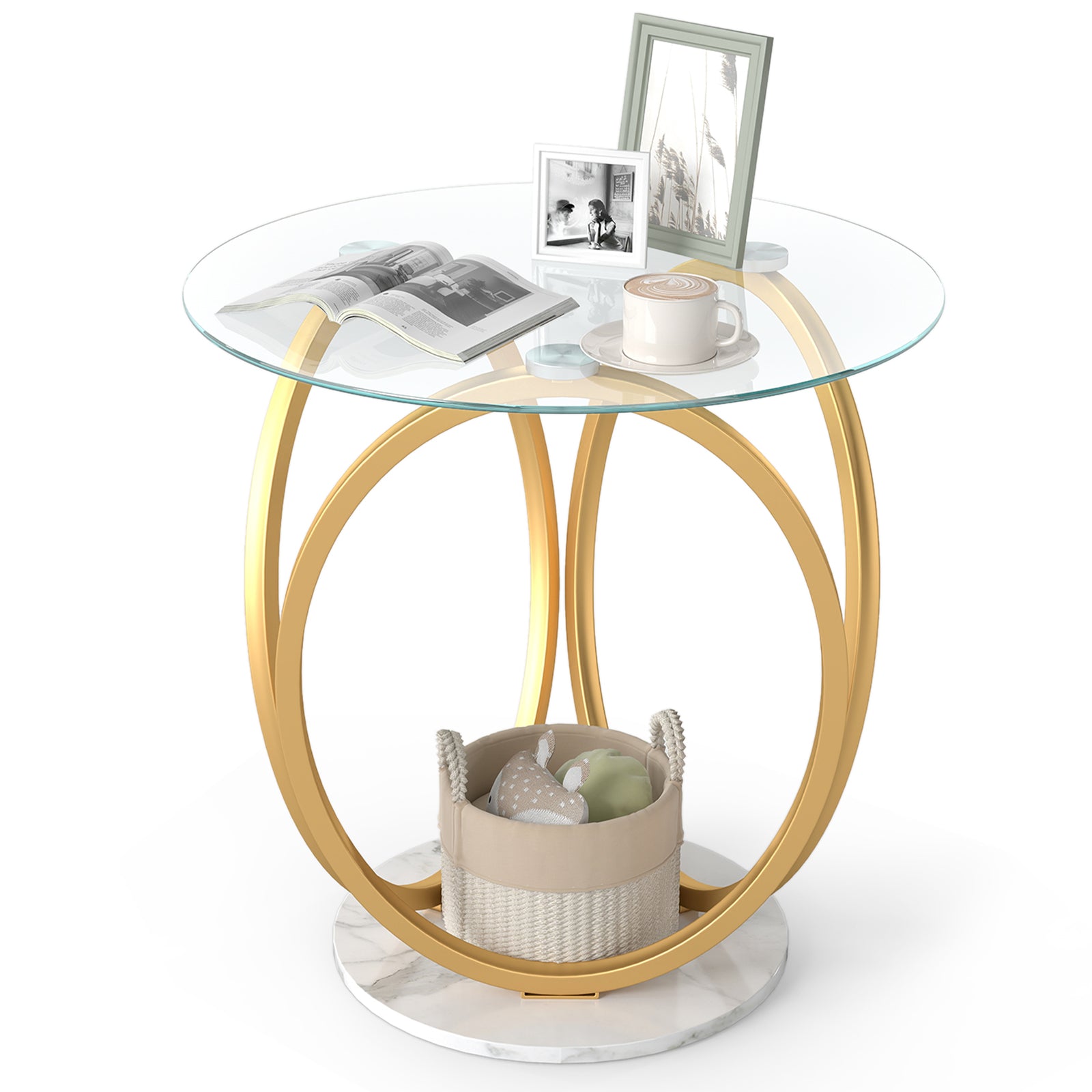Round End Table, Faux Marble Side Table, Tempered Glass Top, Gold End & Side Tables at Gallery Canada