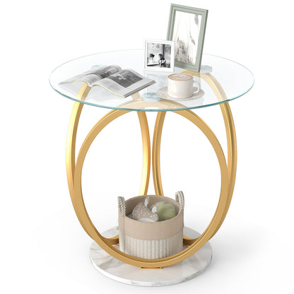 Round End Table, Faux Marble Side Table, Tempered Glass Top, Gold End & Side Tables at Gallery Canada