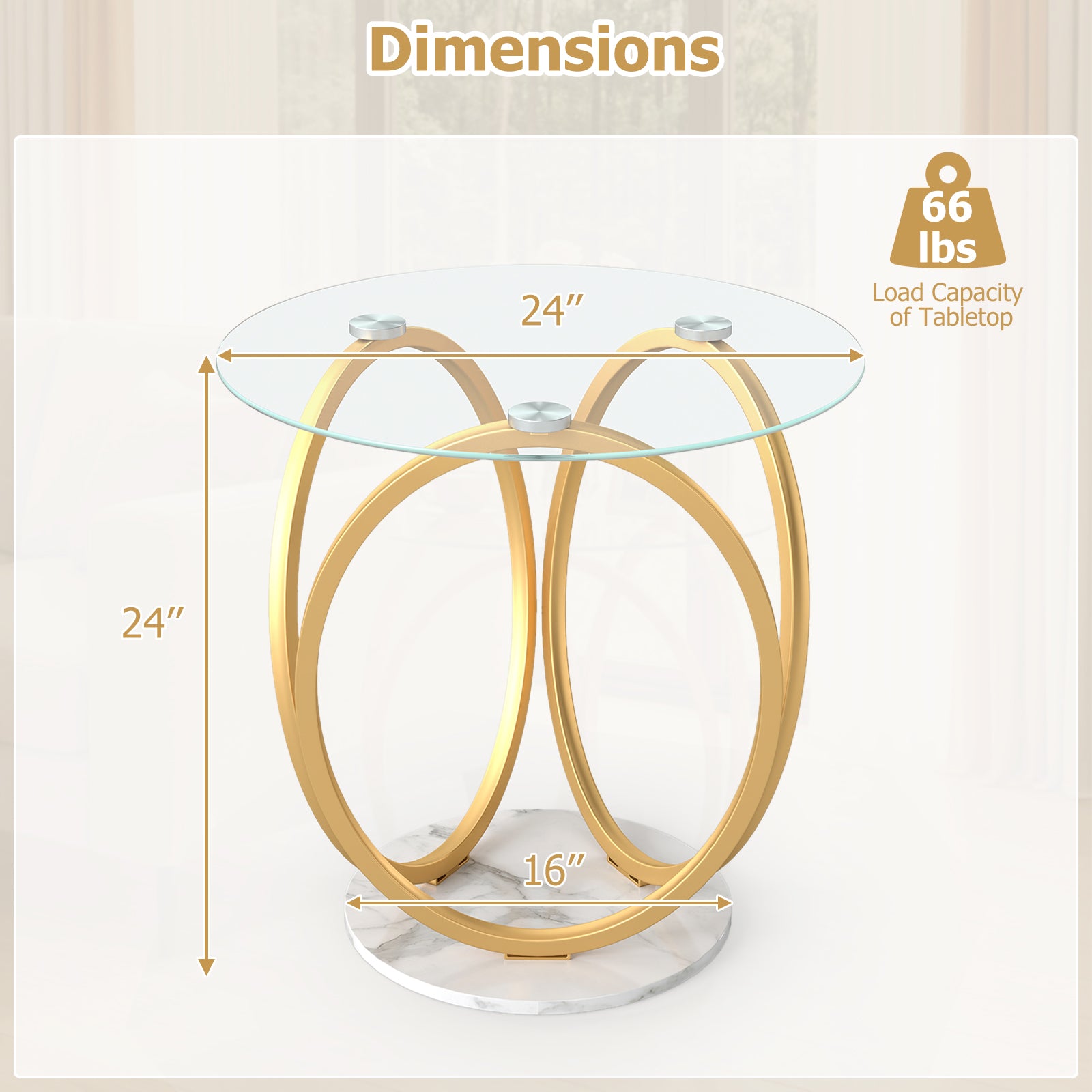 Round End Table, Faux Marble Side Table, Tempered Glass Top, Gold End & Side Tables at Gallery Canada