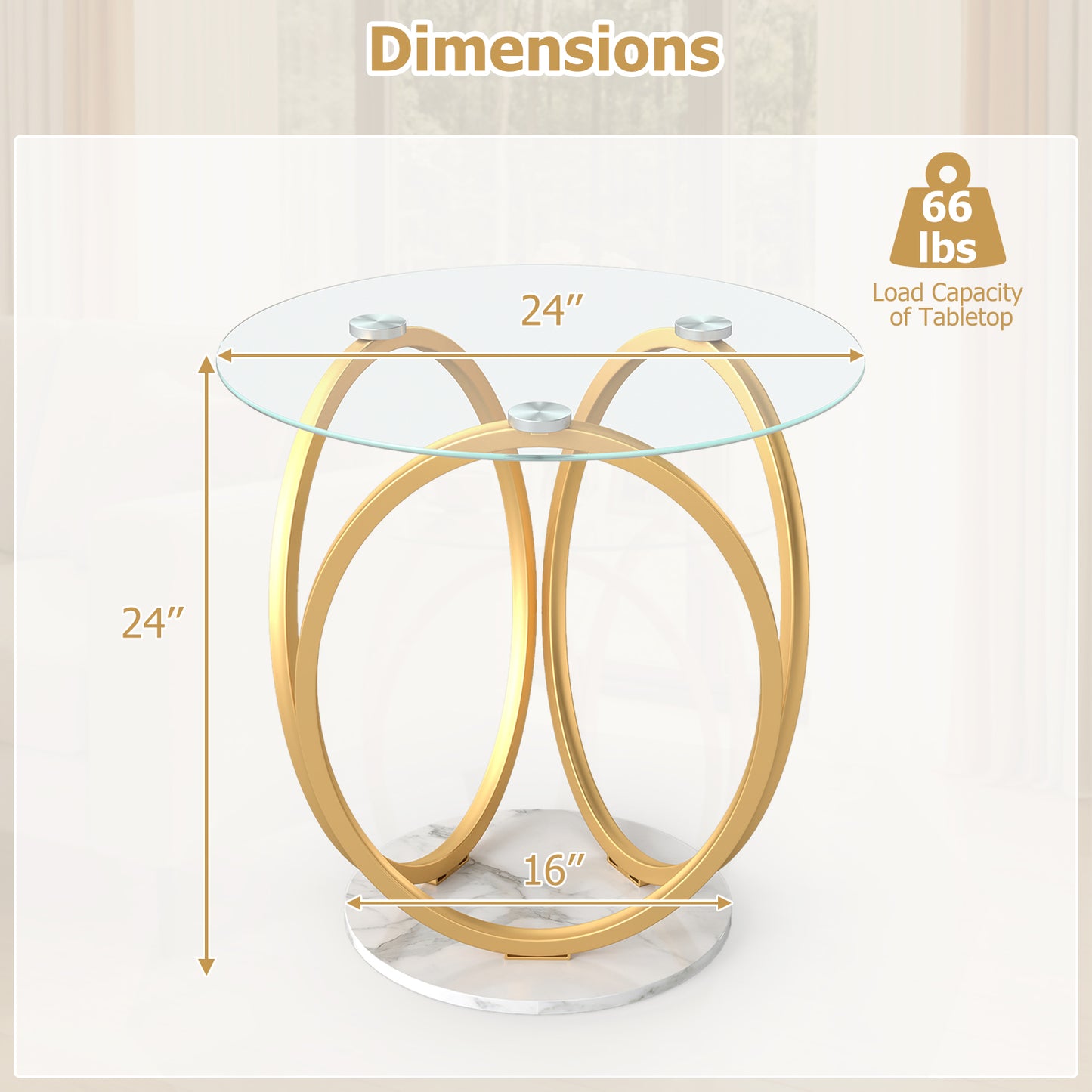 Round End Table, Faux Marble Side Table, Tempered Glass Top, Gold End & Side Tables at Gallery Canada