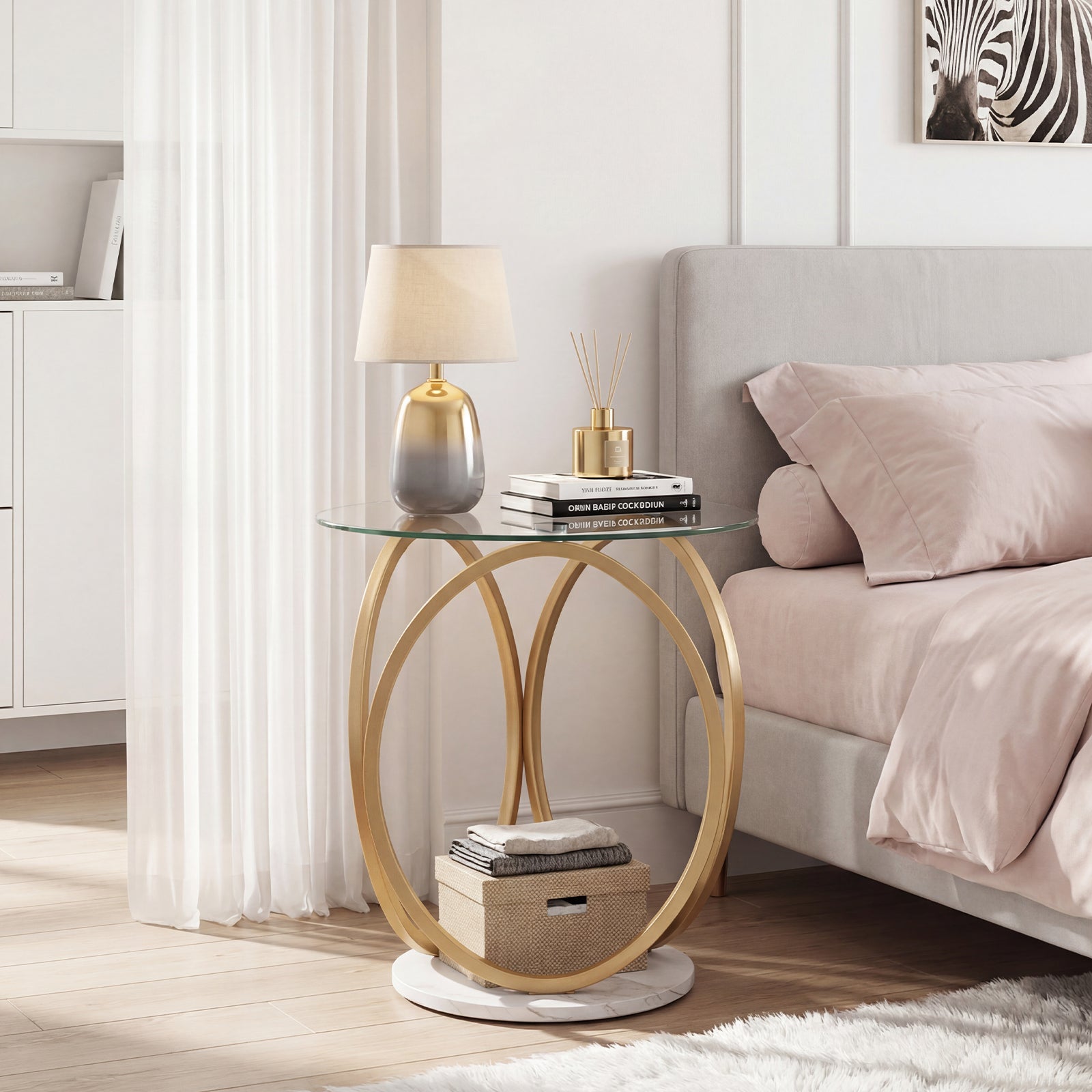 Round End Table, Faux Marble Side Table, Tempered Glass Top, Gold End & Side Tables at Gallery Canada