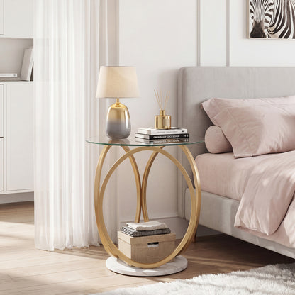 Round End Table, Faux Marble Side Table, Tempered Glass Top, Gold End & Side Tables at Gallery Canada