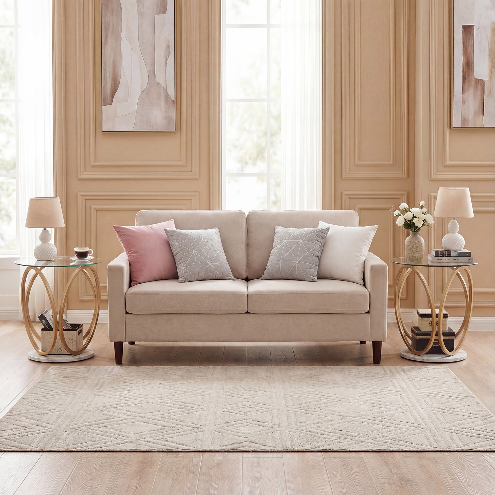 Round End Table, Faux Marble Side Table, Tempered Glass Top, Gold End & Side Tables at Gallery Canada