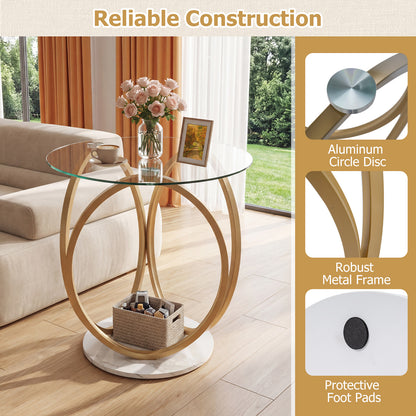 Round End Table, Faux Marble Side Table, Tempered Glass Top, Gold End & Side Tables at Gallery Canada