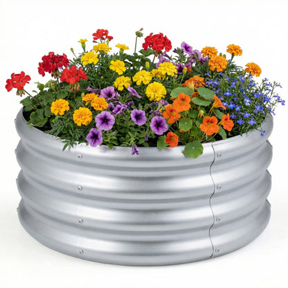 Round Galvanized Raised Garden Bed, Open-Ended Base, S, Silver Raised Garden Beds at Gallery Canada