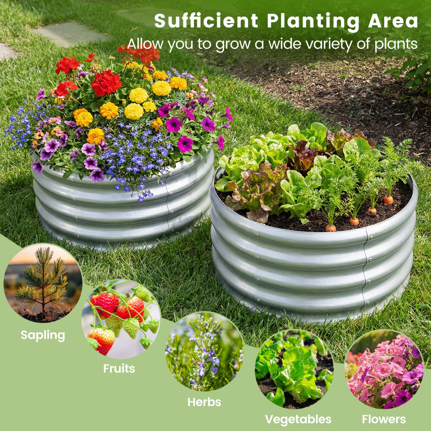 Round Galvanized Raised Garden Bed, Open-Ended Base, S, Silver Raised Garden Beds at Gallery Canada