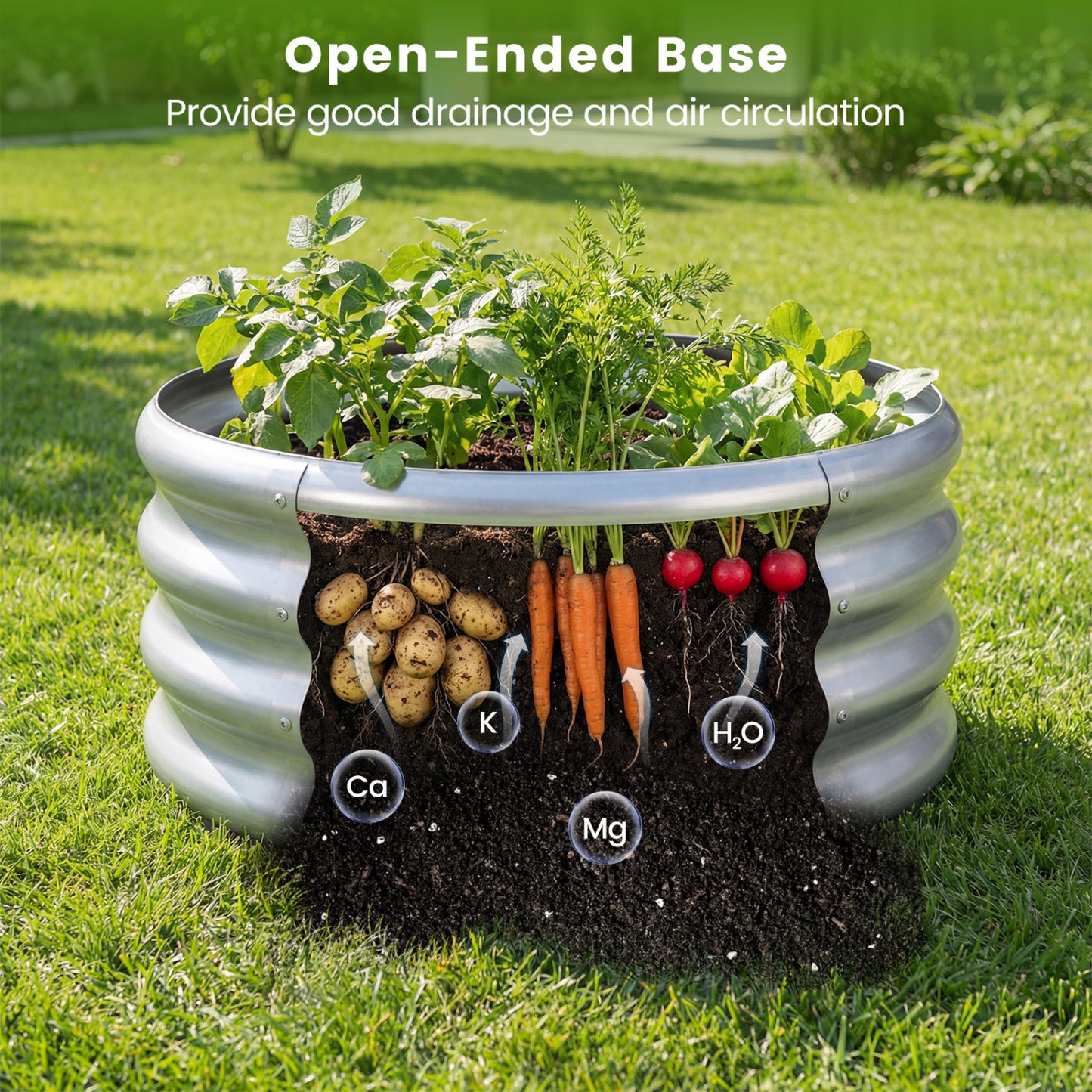 Round Galvanized Raised Garden Bed, Open-Ended Base, S, Silver Raised Garden Beds at Gallery Canada